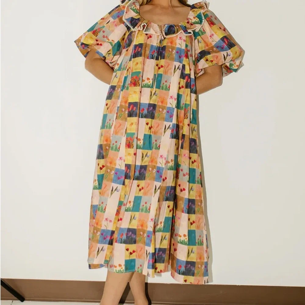 Colorful Patchwork Ruffle Dress - Picture 4 of 11
